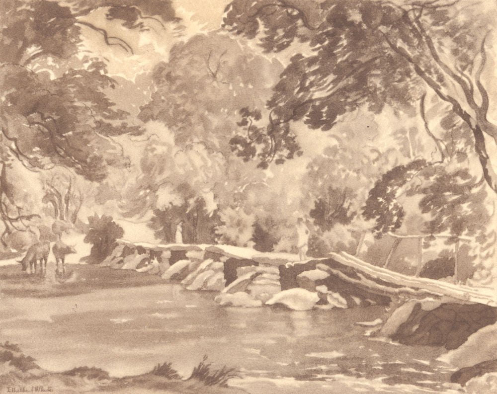 SOMERSET. Tarr Steps. By Ethelbert White 1949 old vintage print picture